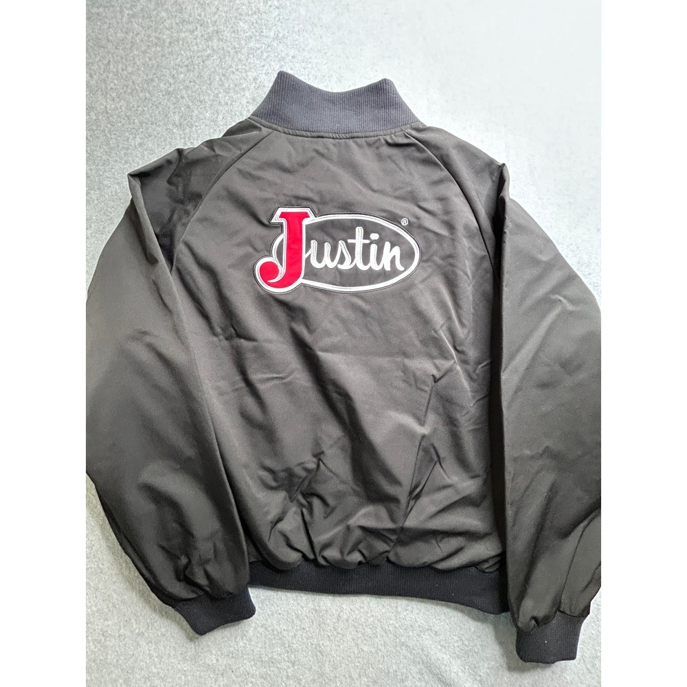 Justin Boots Mens Bomber Jacket Black Large Embroidered Logo Snap Front Western